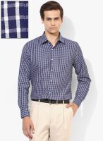 Peter England Blue Checked Slim Fit Formal Shirt