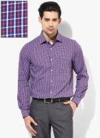 Peter England Blue Checked Slim Fit Formal Shirt