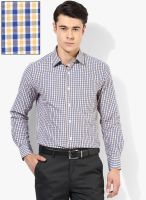 Peter England Blue Checked Slim Fit Formal Shirt