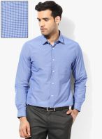 Peter England Blue Checked Slim Fit Formal Shirt