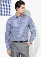 Peter England Blue Checked Slim Fit Formal Shirt