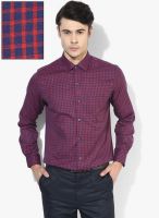 Peter England Blue Checked Slim Fit Formal Shirt