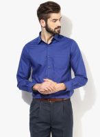 Peter England Blue Solid Slim Fit Formal Shirt