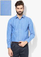 Peter England Blue Striped Slim Fit Formal Shirt