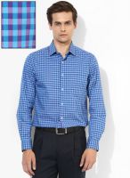 Peter England Light Blue Checked Slim Fit Formal Shirt