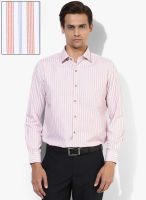 Peter England Orange Striped Slim Fit Formal Shirt