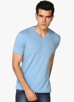 Provogue Blue Solid V Neck T-Shirt