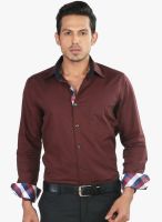 Provogue Maroon Solid Regular Fit Formal Shirt