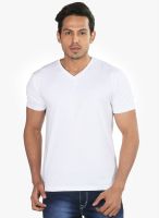 Provogue White Solid V Neck T-Shirt