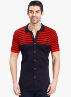 R&C Red Striped Slim Fit Casual Shirt