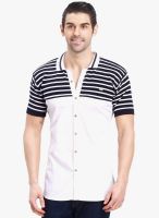 R&C White Striped Slim Fit Casual Shirt