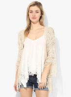 Raindrops Beige Solid Shrug