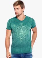 Rookies Green Printed V Neck T-Shirt