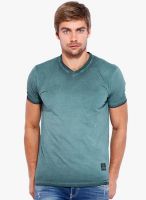 Rookies Green Solid V Neck T-Shirt