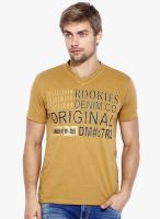 Rookies Yellow Printed V Neck T-Shirt