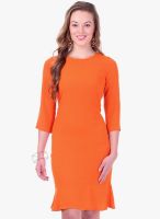Sassafras Orange Colored Solid Bodycon Dress