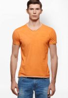 Sisley Orange Solid V Neck T-Shirts