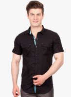 Solemio Black Solid Slim Fit Casual Shirt