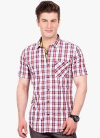 Solemio Red Checked Slim Fit Casual Shirt