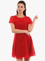 Texco Red Colored Solid Skater Dress