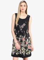 The Vanca Black Colored Printed Skater Dress