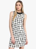 The Vanca Off White Colored Checked Bodycon Dress