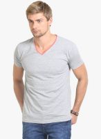 Thisrupt Grey Solid V Neck T-Shirt