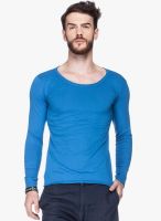 Tinted Blue Solid Round Neck T-Shirt