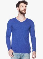 Tinted Blue Solid V Neck T-Shirt