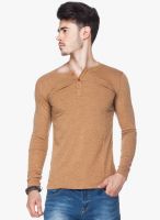 Tinted Brown Solid Henley T-Shirt