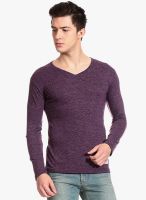 Tinted Purple Solid V Neck T-Shirt