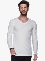 Tinted White Solid V Neck T-Shirt