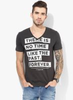 Tom Tailor Black Printed V Neck T-Shirt