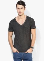 Tom Tailor Black Solid V Neck T-Shirt