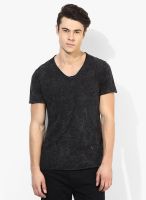 Tom Tailor Black Solid V Neck T-Shirt