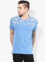 Tom Tailor Blue Printed V Neck T-Shirt