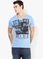 Tom Tailor Blue Printed V Neck T-Shirt