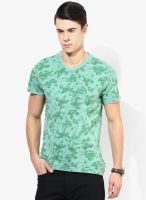 Tom Tailor Green Printed V Neck T-Shirt