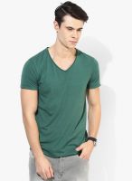 Tom Tailor Green Solid V Neck T-Shirt