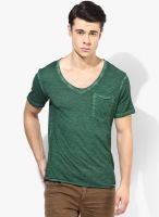 Tom Tailor Green Solid V Neck T-Shirt