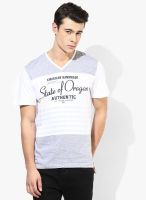 Tom Tailor Grey Melange Printed V Neck T-Shirt