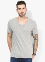 Tom Tailor Grey Melange Regular Fit V Neck T-Shirt