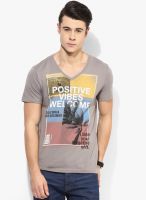 Tom Tailor Grey Printed V Neck T-Shirt