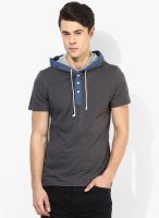 Tom Tailor Grey Solid Hooded T-Shirt