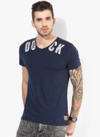 Tom Tailor Navy Blue Printed V Neck T-Shirt