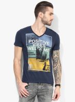 Tom Tailor Navy Blue Regular Fit V Neck T-Shirt