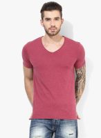 Tom Tailor Red Regular Fit V Neck T-Shirt