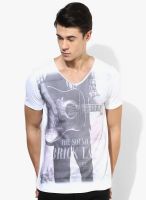 Tom Tailor White Printed V Neck T-Shirt