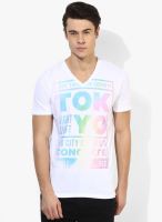Tom Tailor White Printed V Neck T-Shirt