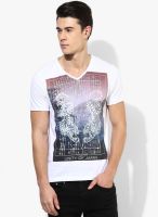 Tom Tailor White Printed V Neck T-Shirt